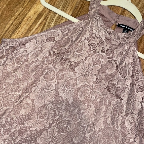 Cable & Gauge women’s blouse Large shirt dusty rose pink lace halter floral top - Picture 2 of 8
